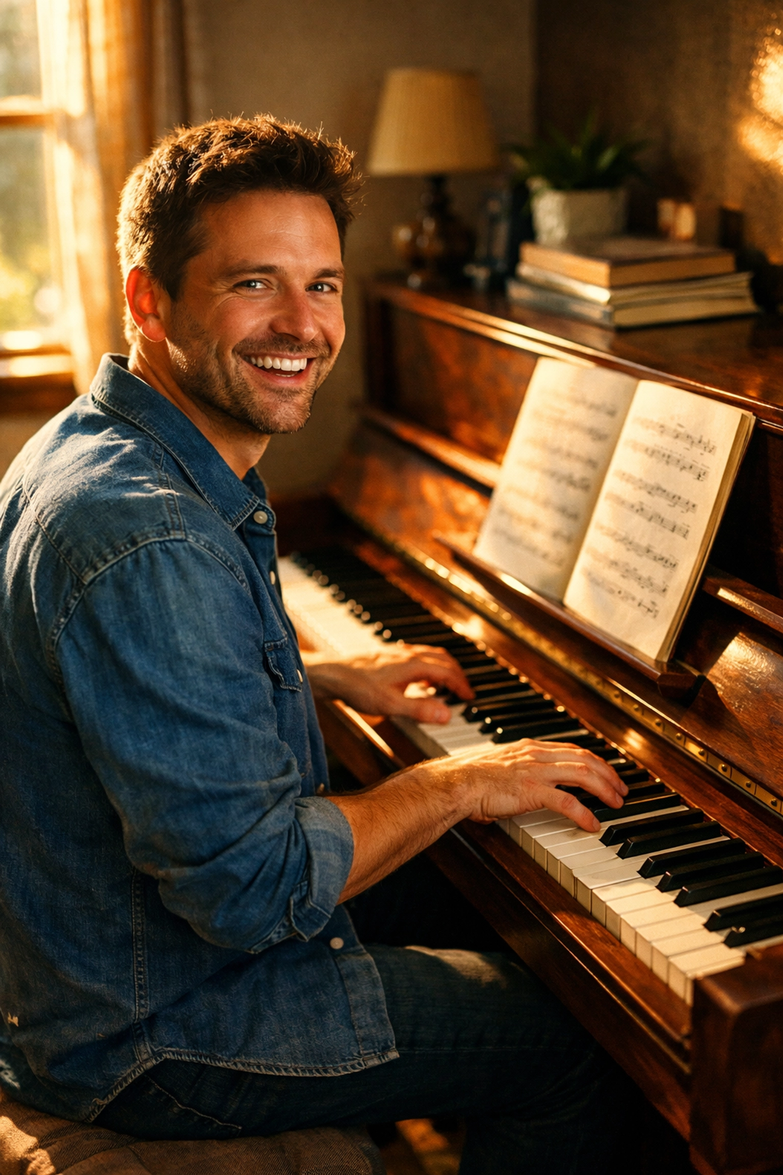 Adult student practicing piano at home in Stonecrest GA