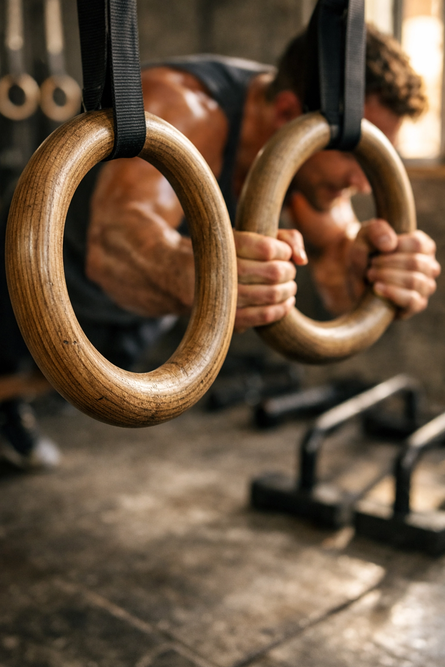 Wooden gymnastic rings for versatile bodyweight training at home