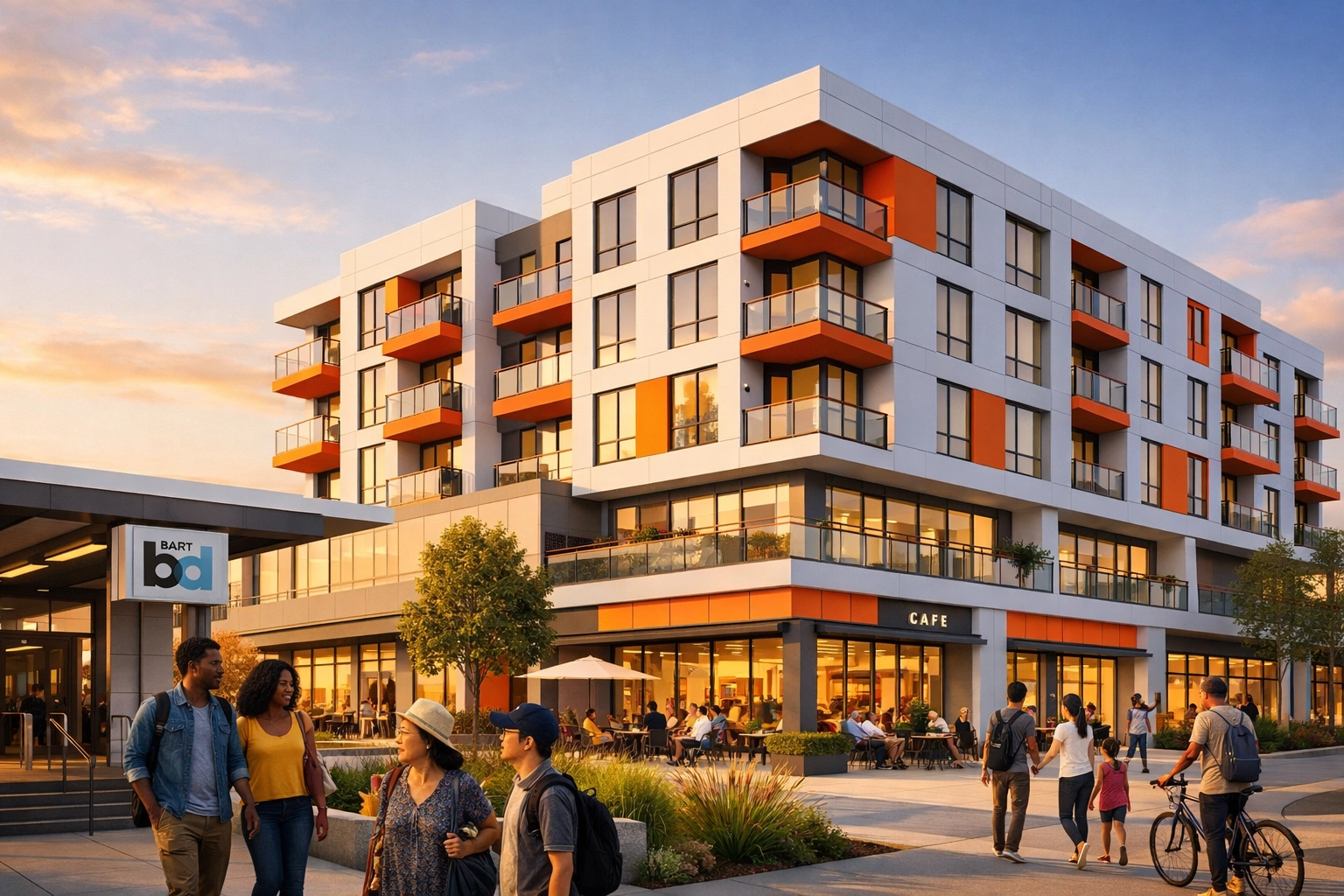 Bay Area mixed-use affordable housing development near BART station with retail and residential units