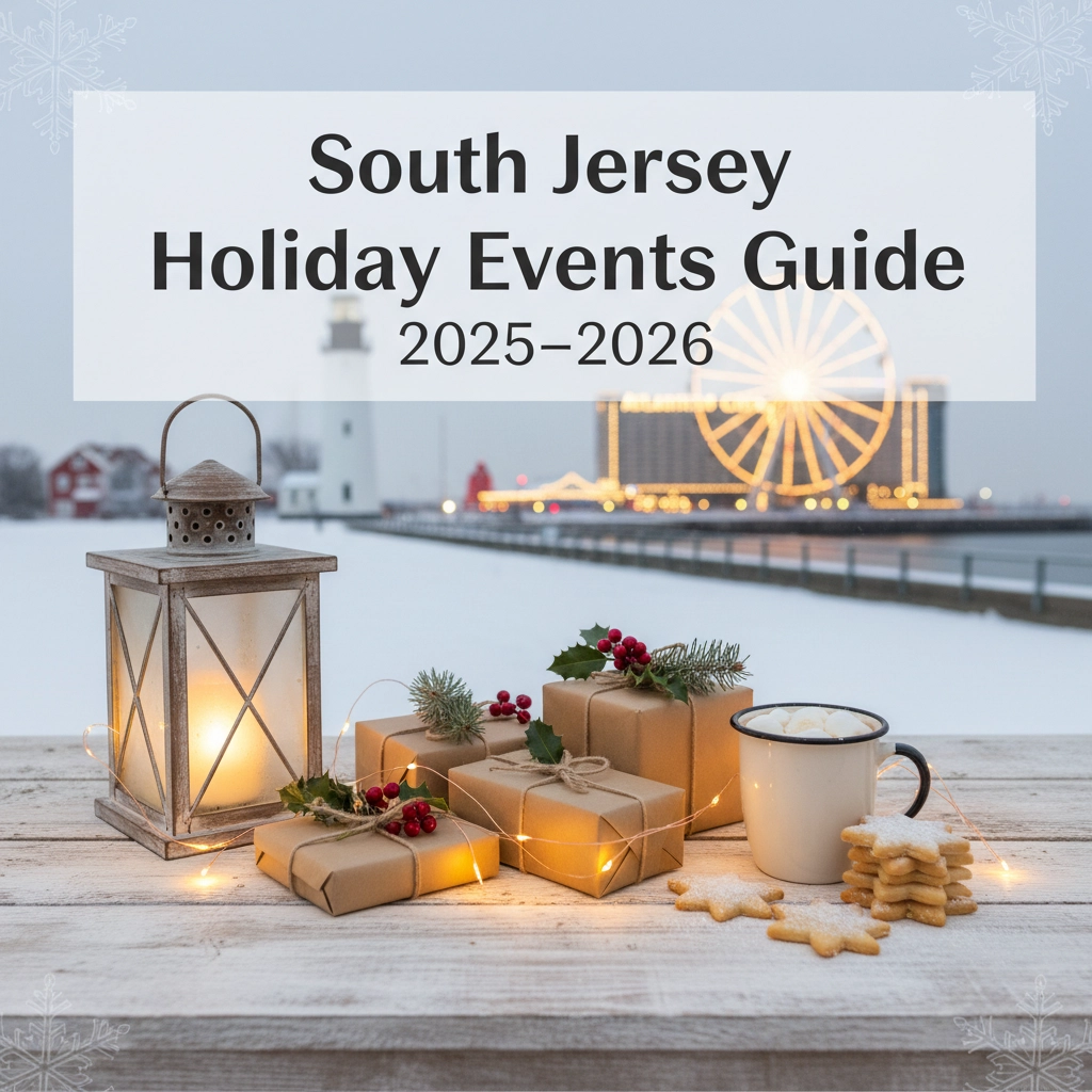 Festive holiday lights and decorations in a South Jersey town square Festive holiday lights and decorations in a South Jersey town square