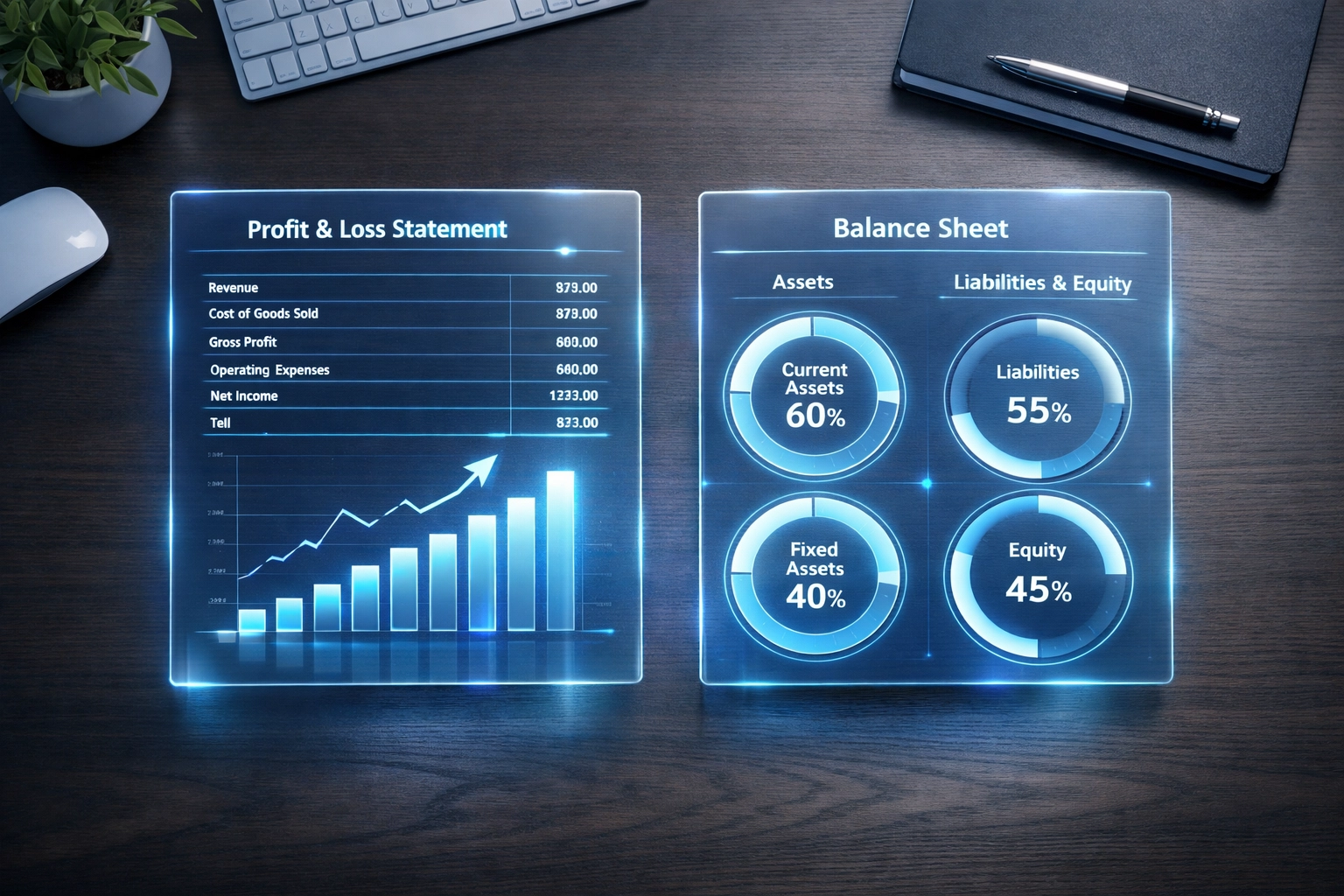 Side-by-side view of a P&L statement and a Balance Sheet