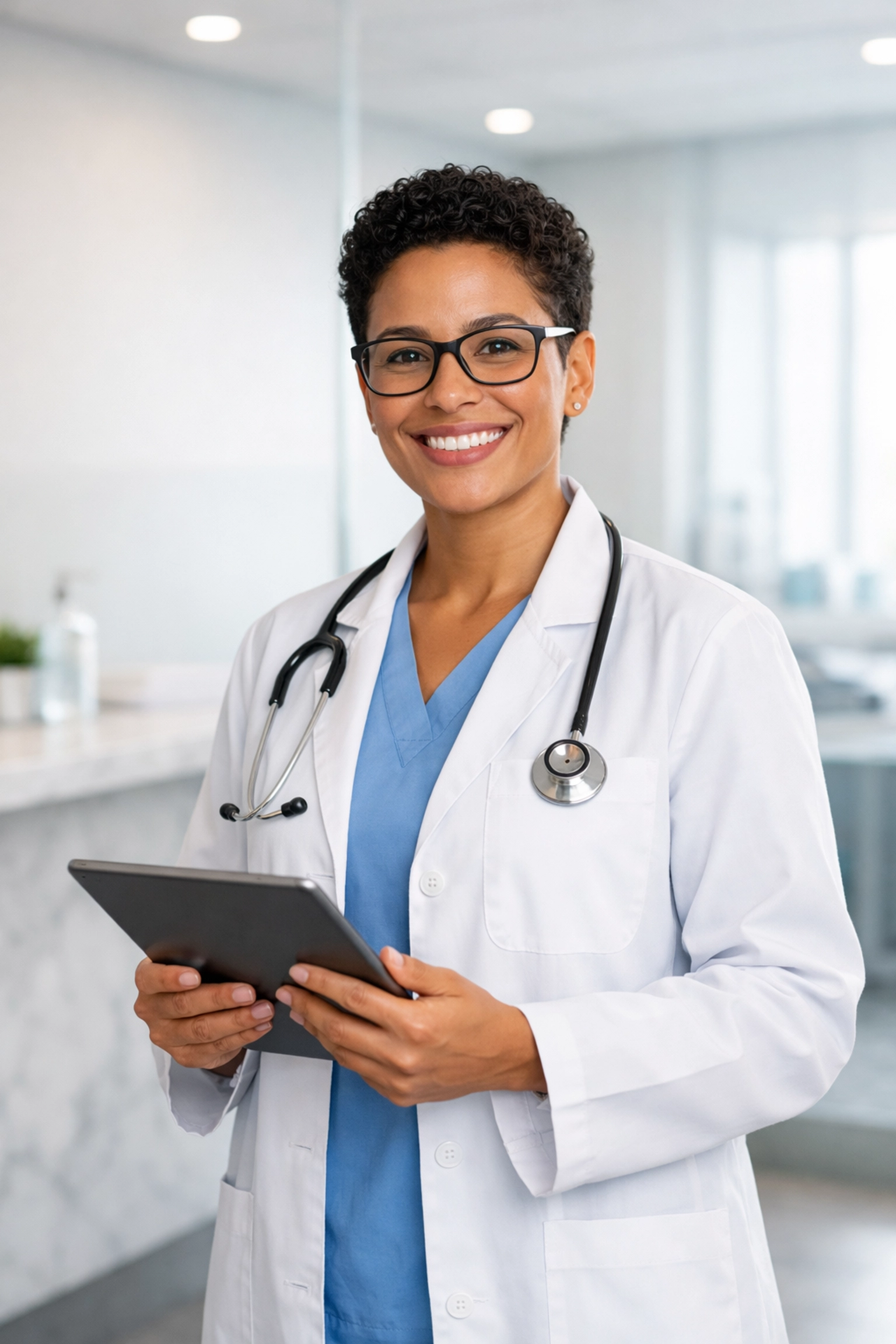 A professional healthcare provider in a modern clinic reviewing Wegovy substitutes and online weight loss options.