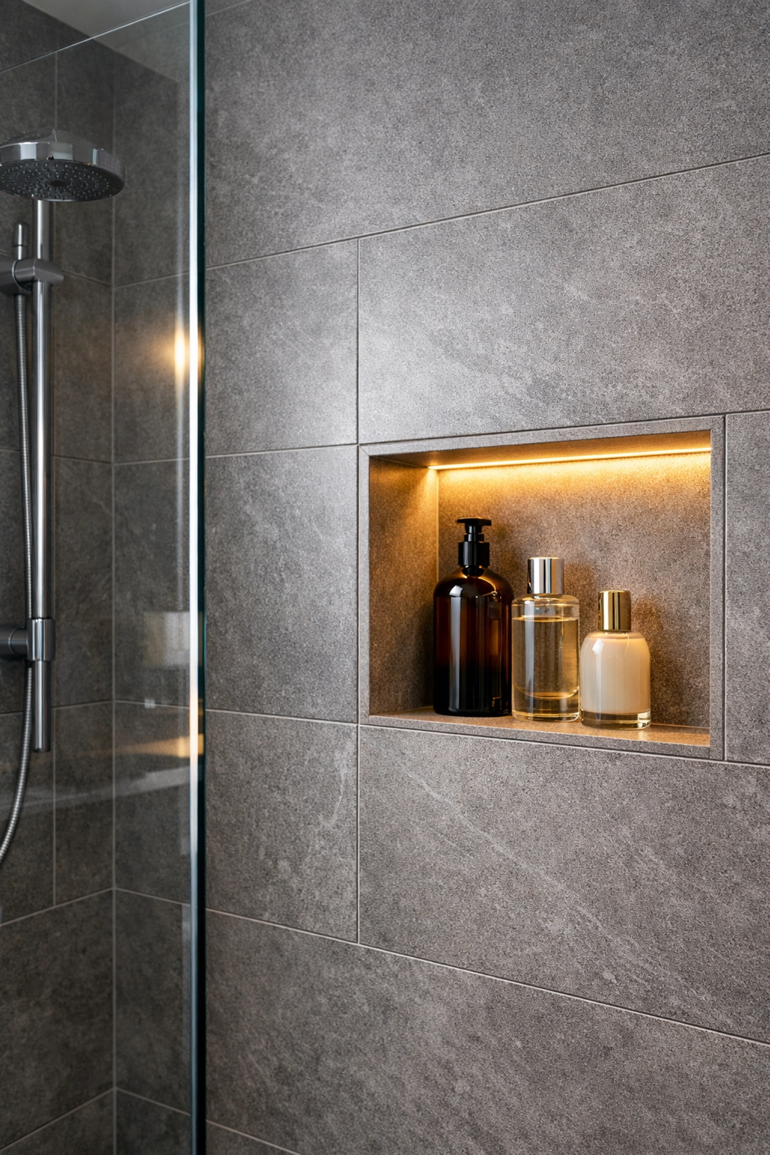 Luxury bathroom renovation Orlando showing high-end tile work and a spa-like walk-in shower design.