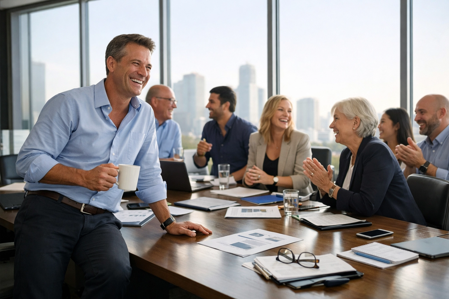A professional ServiceNow consulting team achieving operational excellence in a corporate boardroom setting.