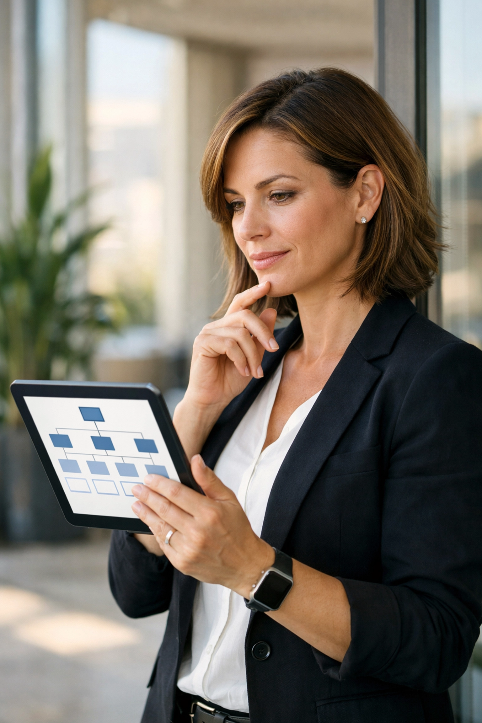 IT leader analyzing ServiceNow Discovery data on a tablet to ensure high-fidelity CMDB and infrastructure visibility.
