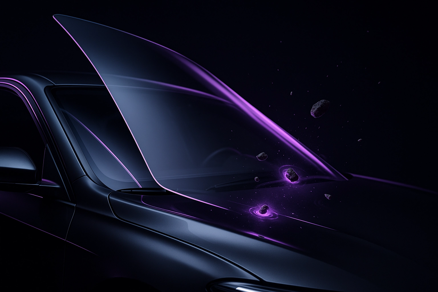 Windshield protective film being applied to a car's windshield, shielding against road debris in North Carolina.