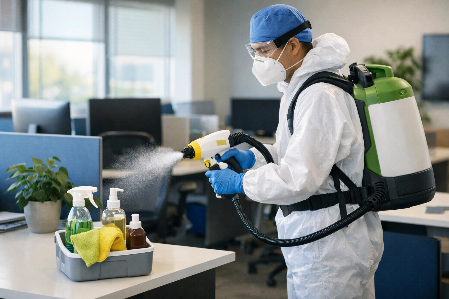 Specialized tool used for precision Worcester office cleaning to ensure a sanitized and healthy workspace.