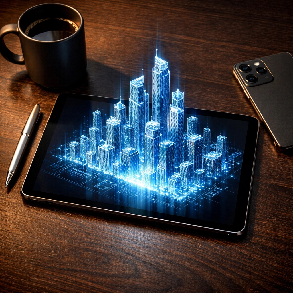 Digital blueprint on a tablet symbolizing future-proof IT infrastructure and business growth.