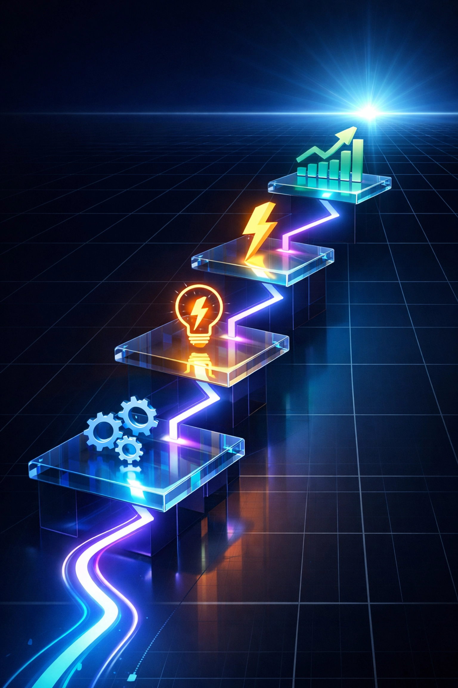 A digital roadmap showing the strategic path for scaling an AI-integrated business from pilot to profit.