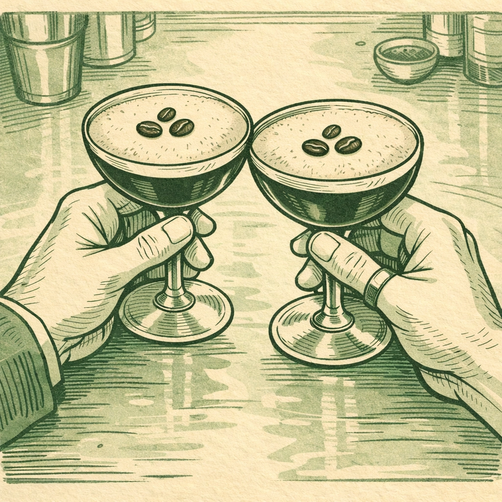 Toasting with espresso martinis at a gay bar celebration