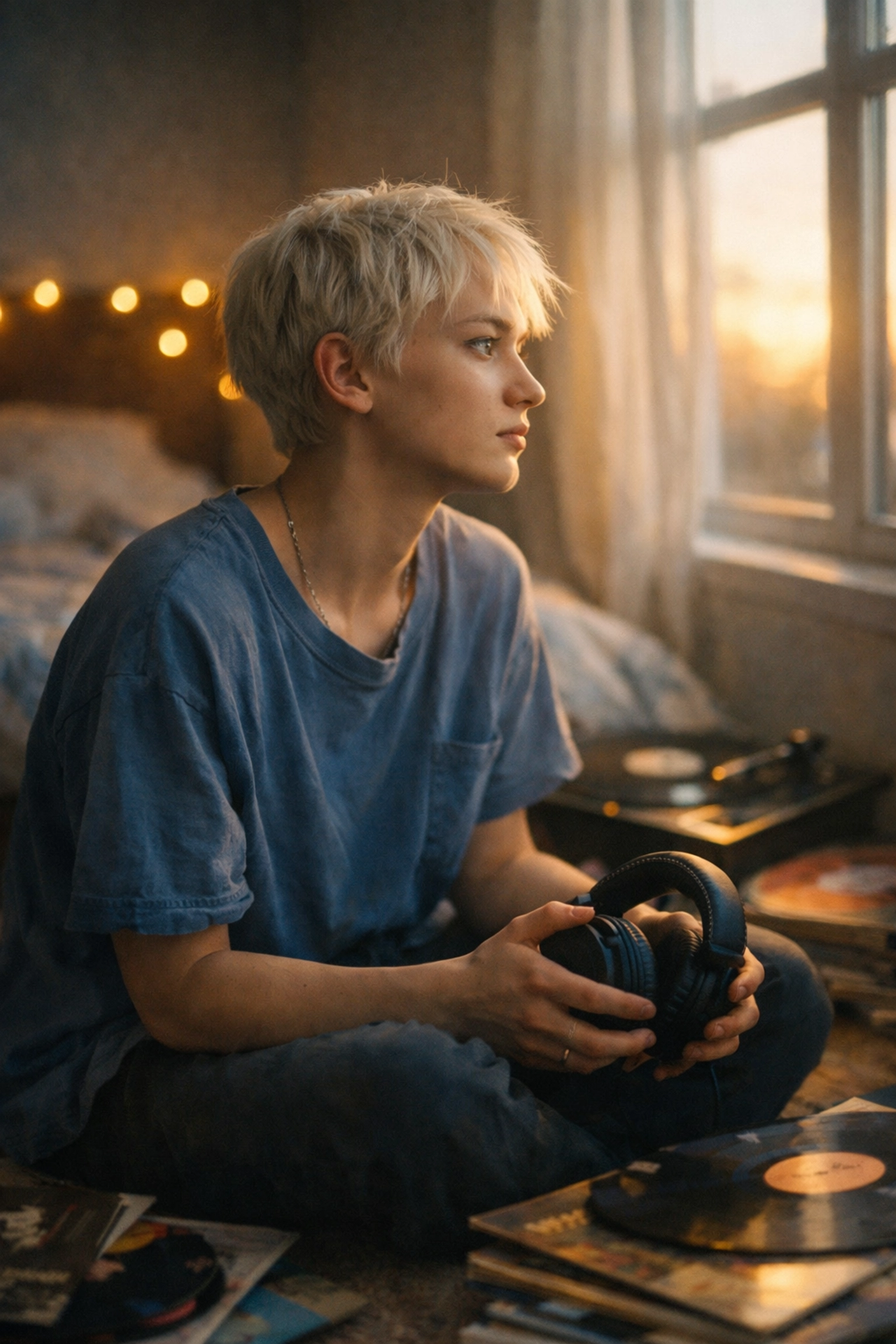 Young LGBTQ+ person listening to music reflecting on their queer identity