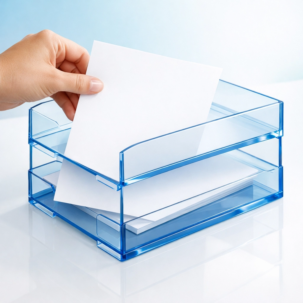 Organizing business receipts and financial records into a folder for catch-up bookkeeping services.