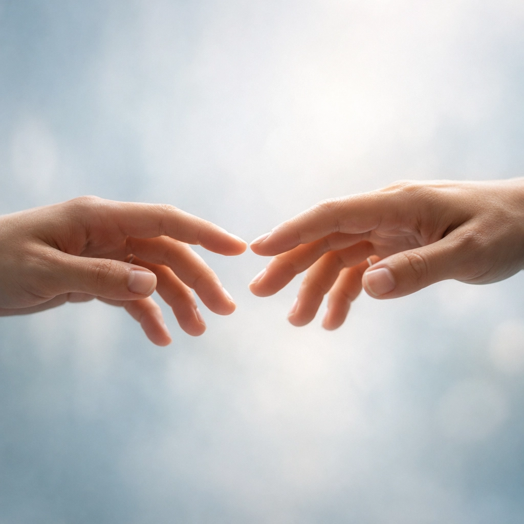 Hands reaching toward each other representing rebuilding trust and connection in trauma recovery