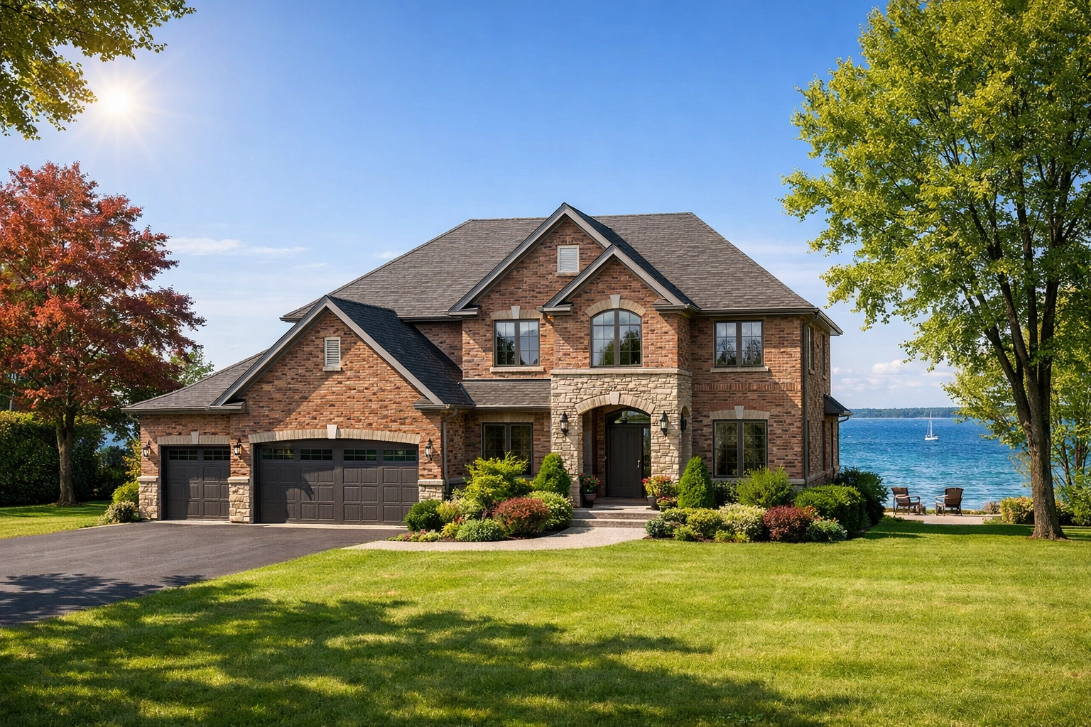 Просторный семейный дом в Иннисфиле на берегу озера Симко с зеленым газоном