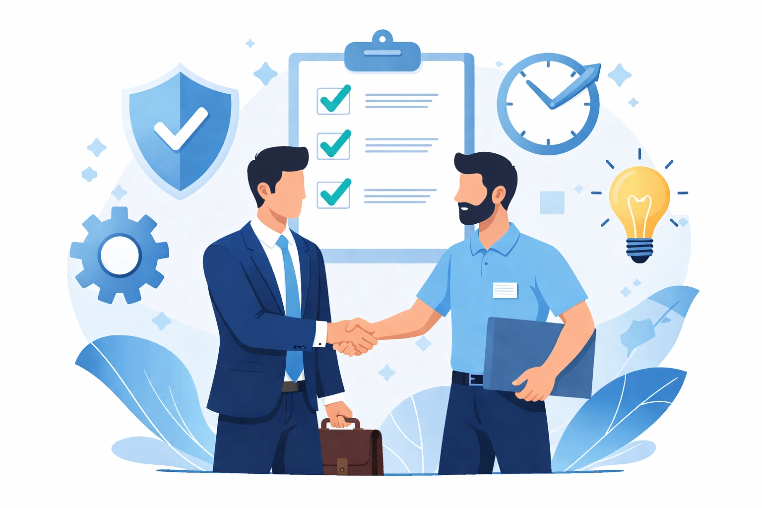 Business owner and IT expert shaking hands, representing partnership in managed IT services