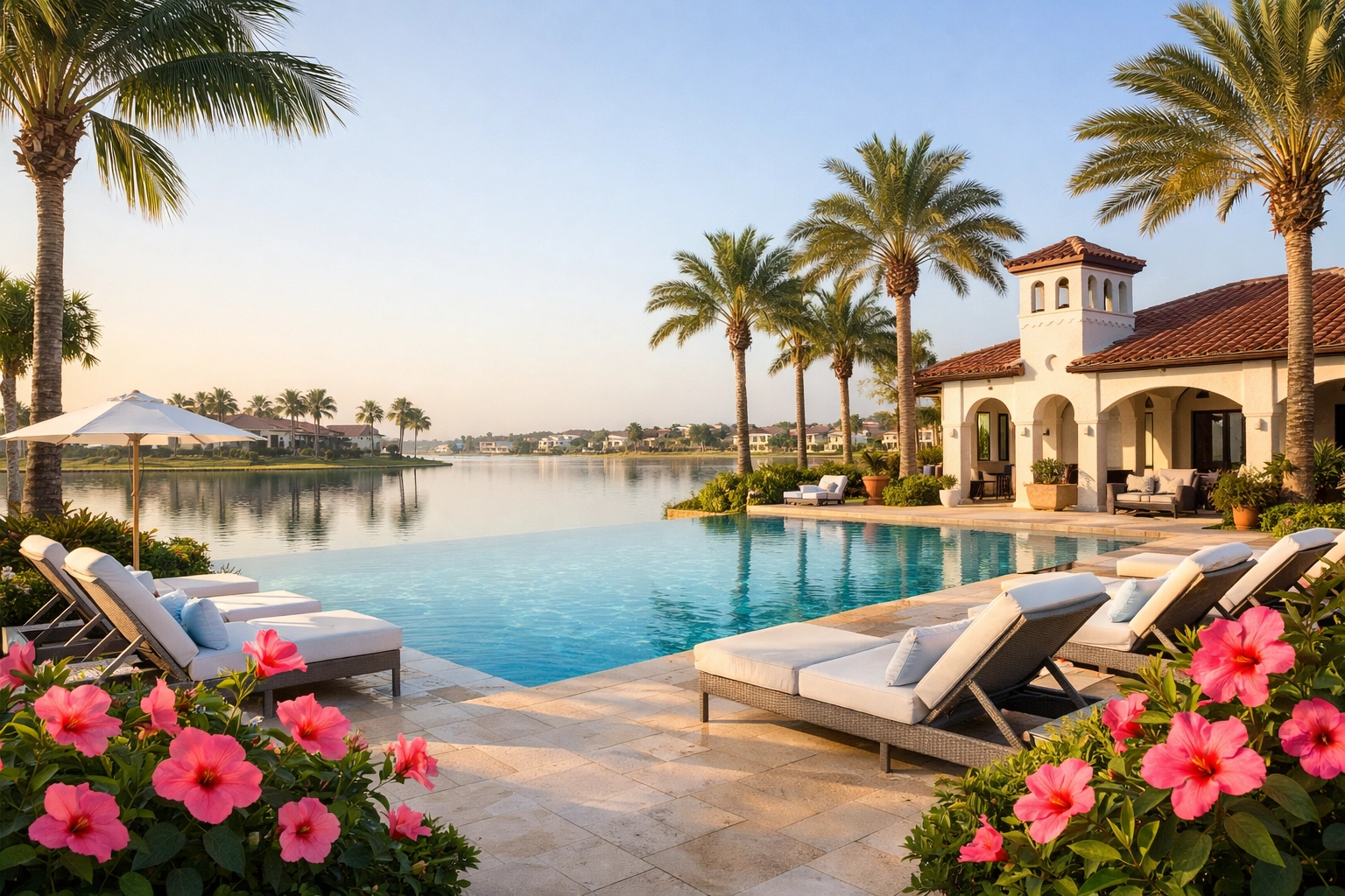 Luxury gated community pool and clubhouse amenities in Cape Coral, Florida.