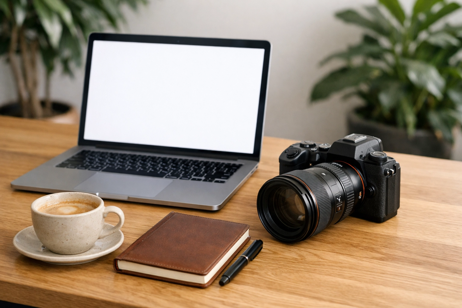 Minimalist photography workspace for a streamlined photography booking experience and professional creative workflow.