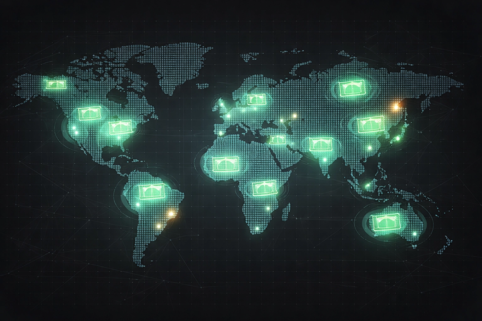 World map with radar pulses and football pitches showing global Predictive Football Models opportunities.