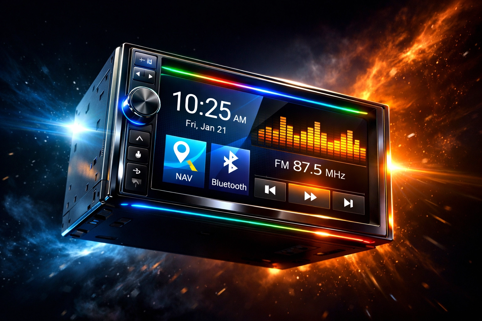 Modern double DIN touchscreen head unit with smartphone integration display