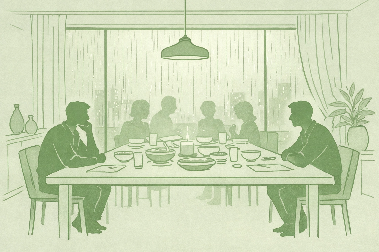 Step-brothers exchange glances across family dinner table in forbidden gay romance set in Mumbai