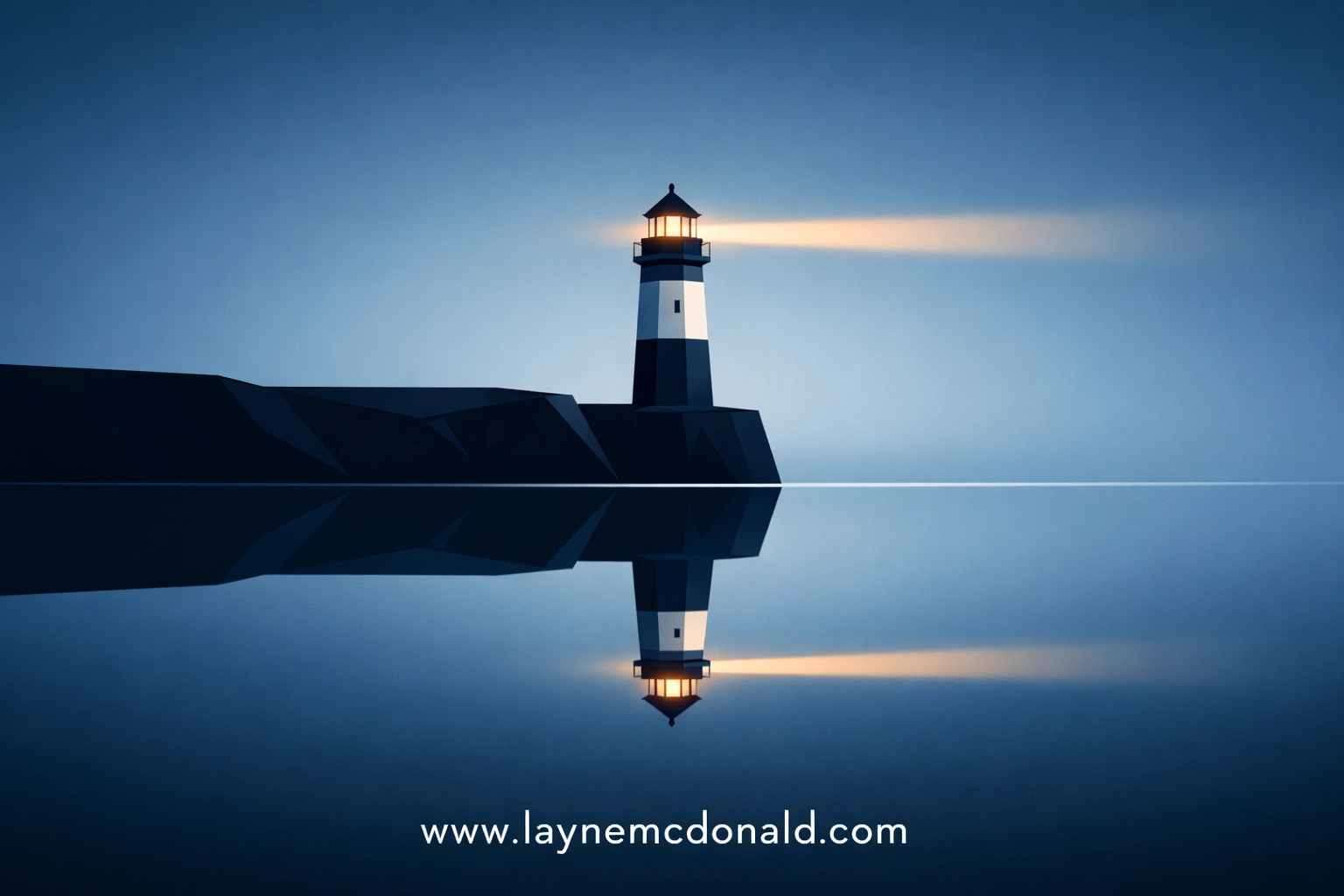 A lighthouse beam over calm water symbolizing inner peace and the clarity needed for spiritual leadership.
