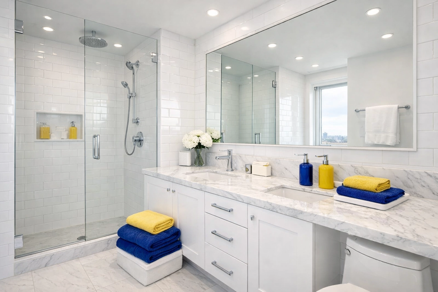 Sparkling clean bathroom in an East Cambridge luxury unit after professional move-out cleaning Cambridge.