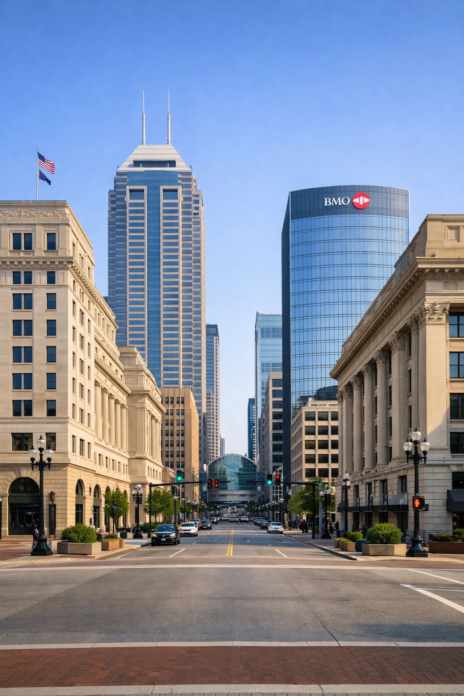 Commercial office buildings in downtown Indianapolis managed with professional cleaning standards.