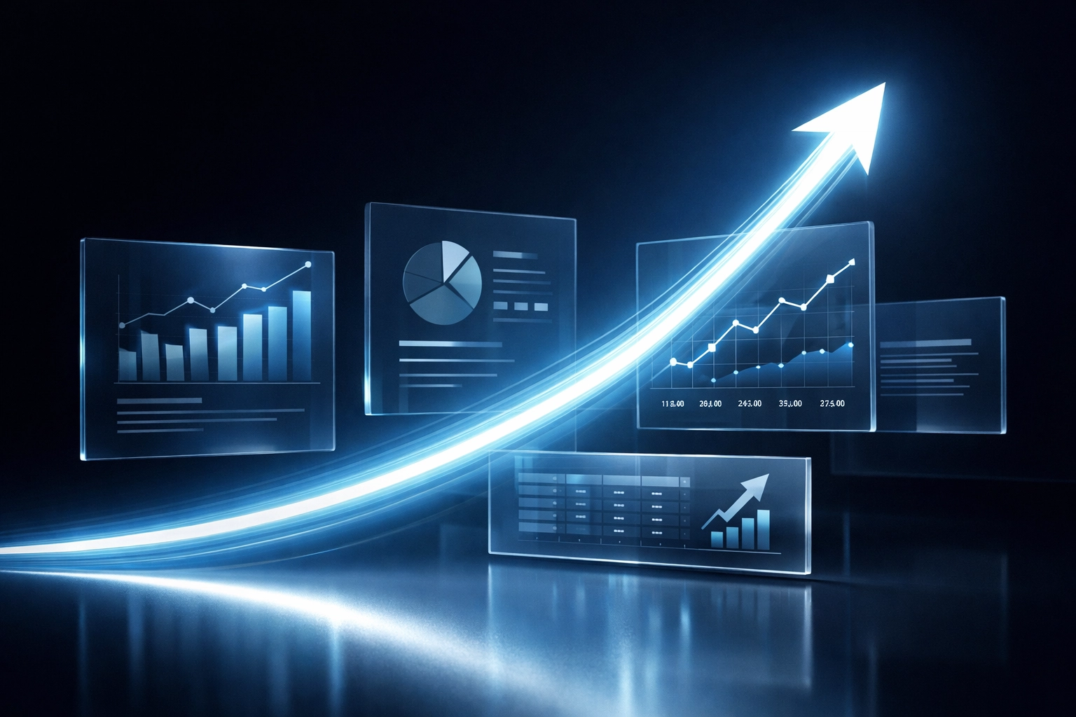 Digital visualization of a growth trajectory through data panels for business process automation goals.