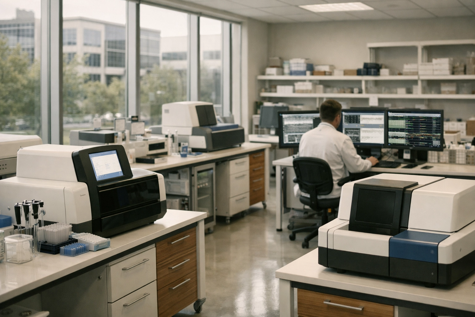 Modern biotech laboratory in Austin featuring state-of-the-art genomic analysis equipment for 3billion.