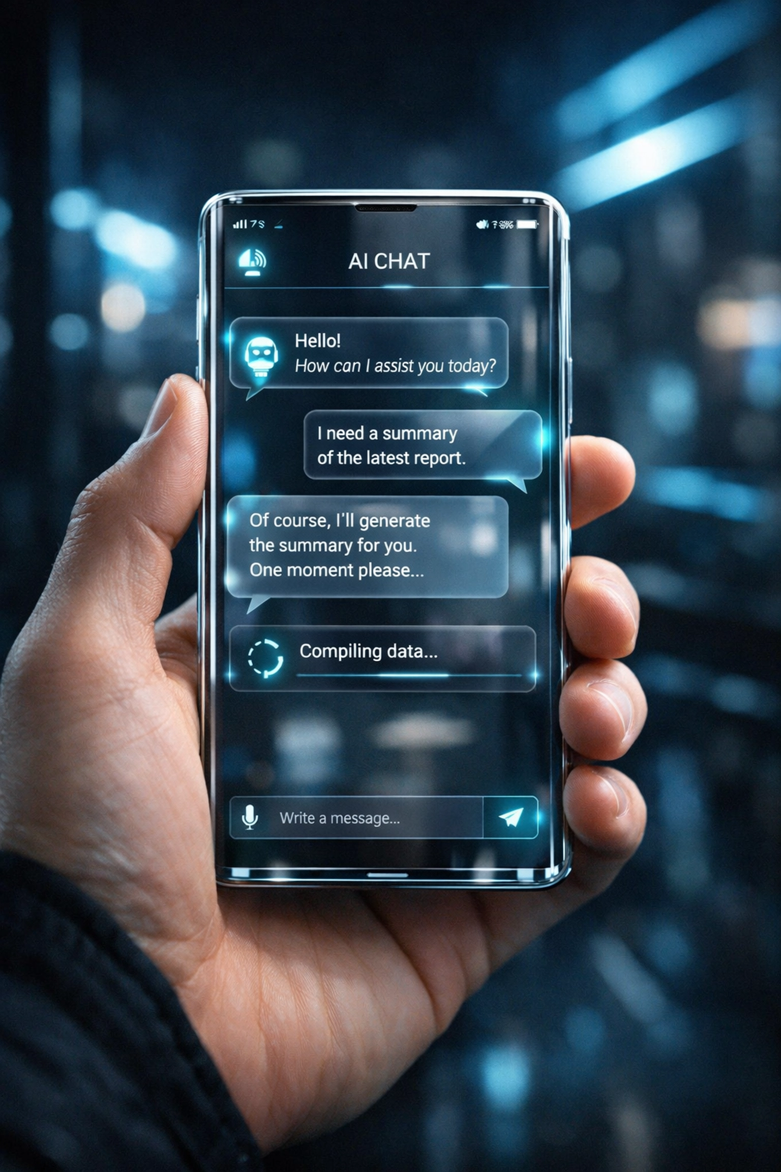 Integrated chatbot on a mobile device screen providing automated lead generation and conversion services.