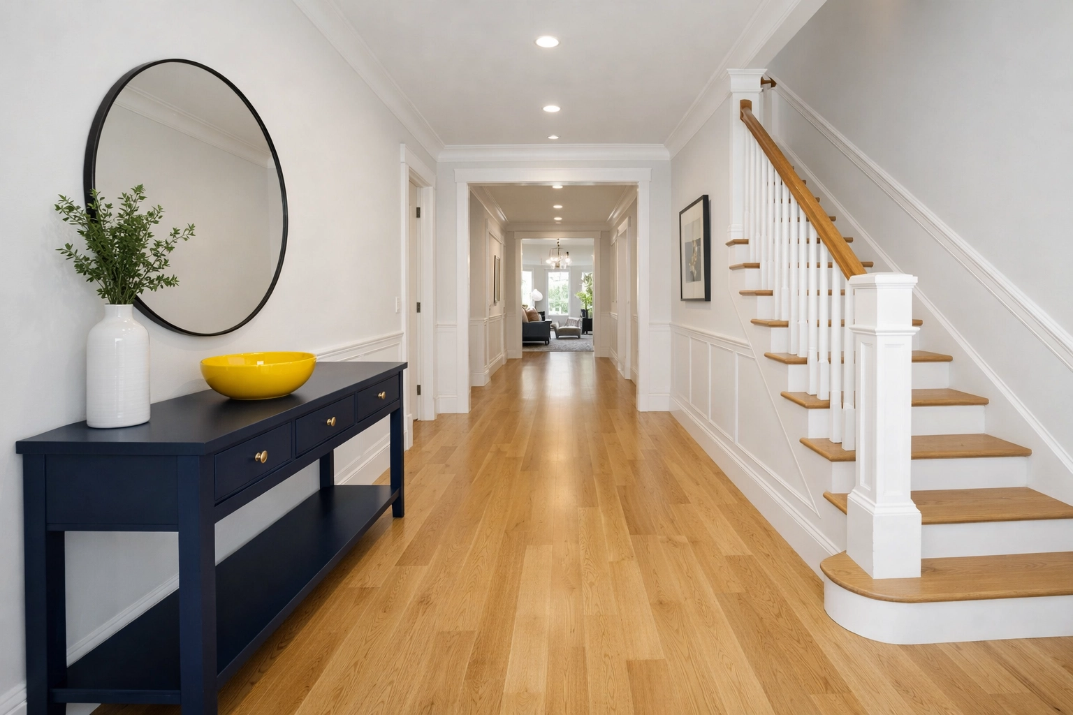 Clutter-free entryway and polished floors showing the relief of an expert Last Minute Cleaning Boston service.