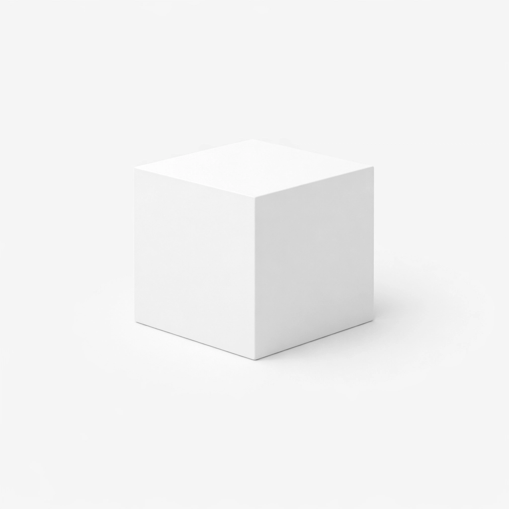 Pristine white cube representing AI integrity and legal precision in the Agentic Fidelity Manifesto.