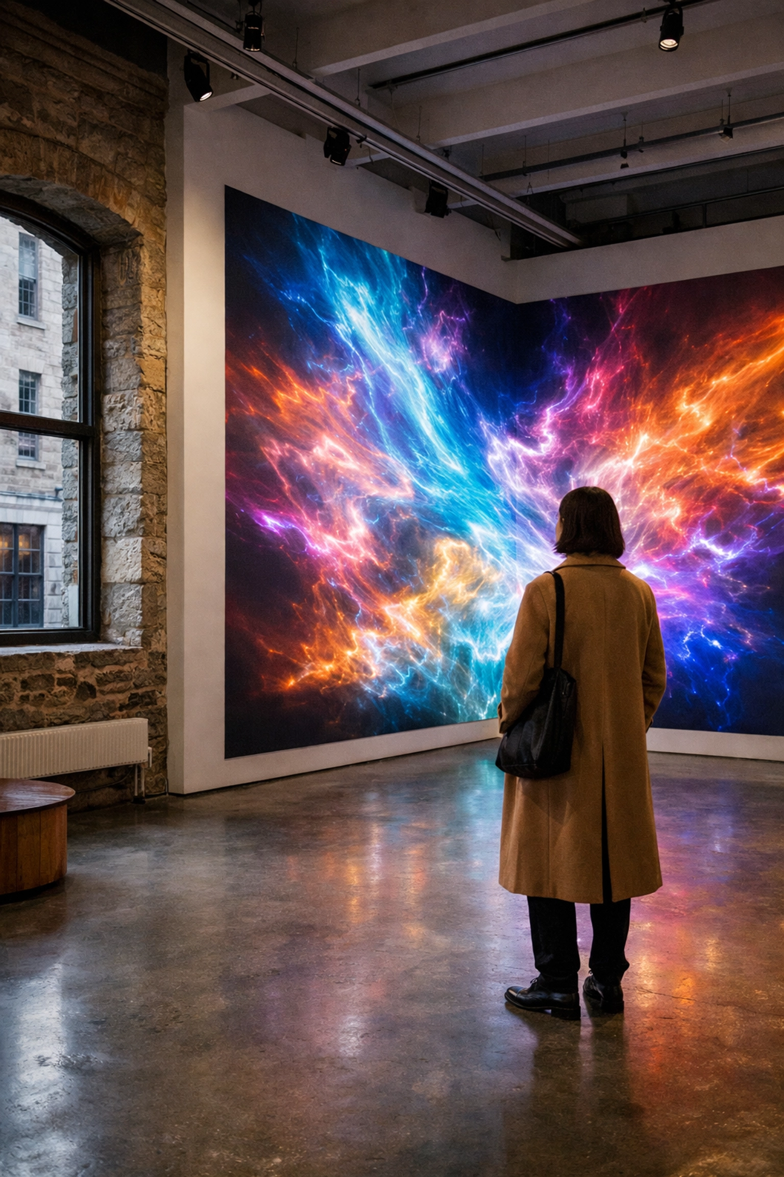 Visitor exploring a digital art installation at the PHI Centre during FIFA Montreal.