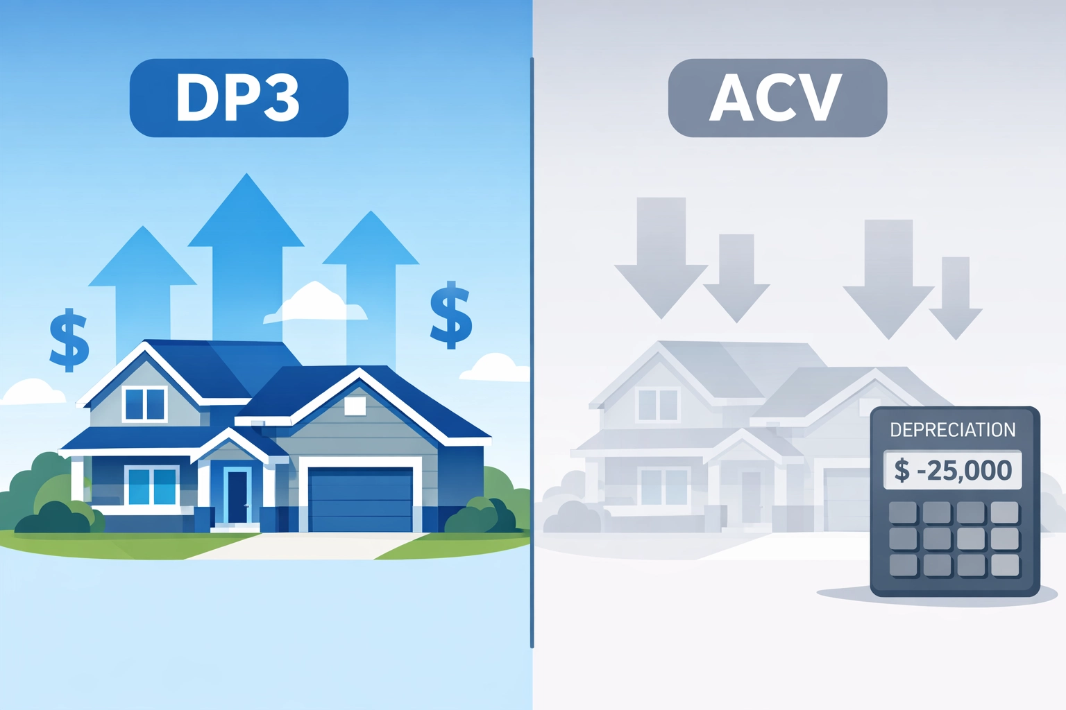 DP3 vs ACV insurance comparison for rental property investors showing replacement cost coverage