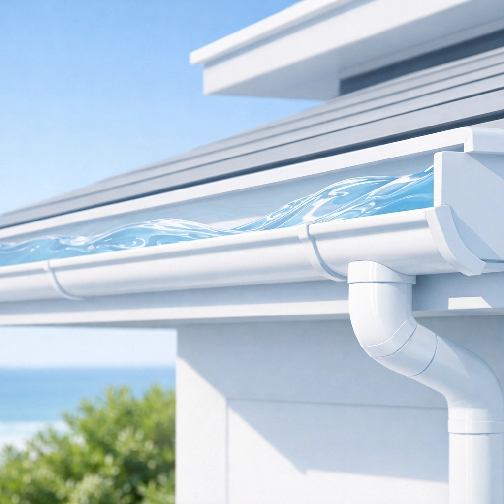 Modern white gutter system installation for efficient drainage on Northern Beaches homes.
