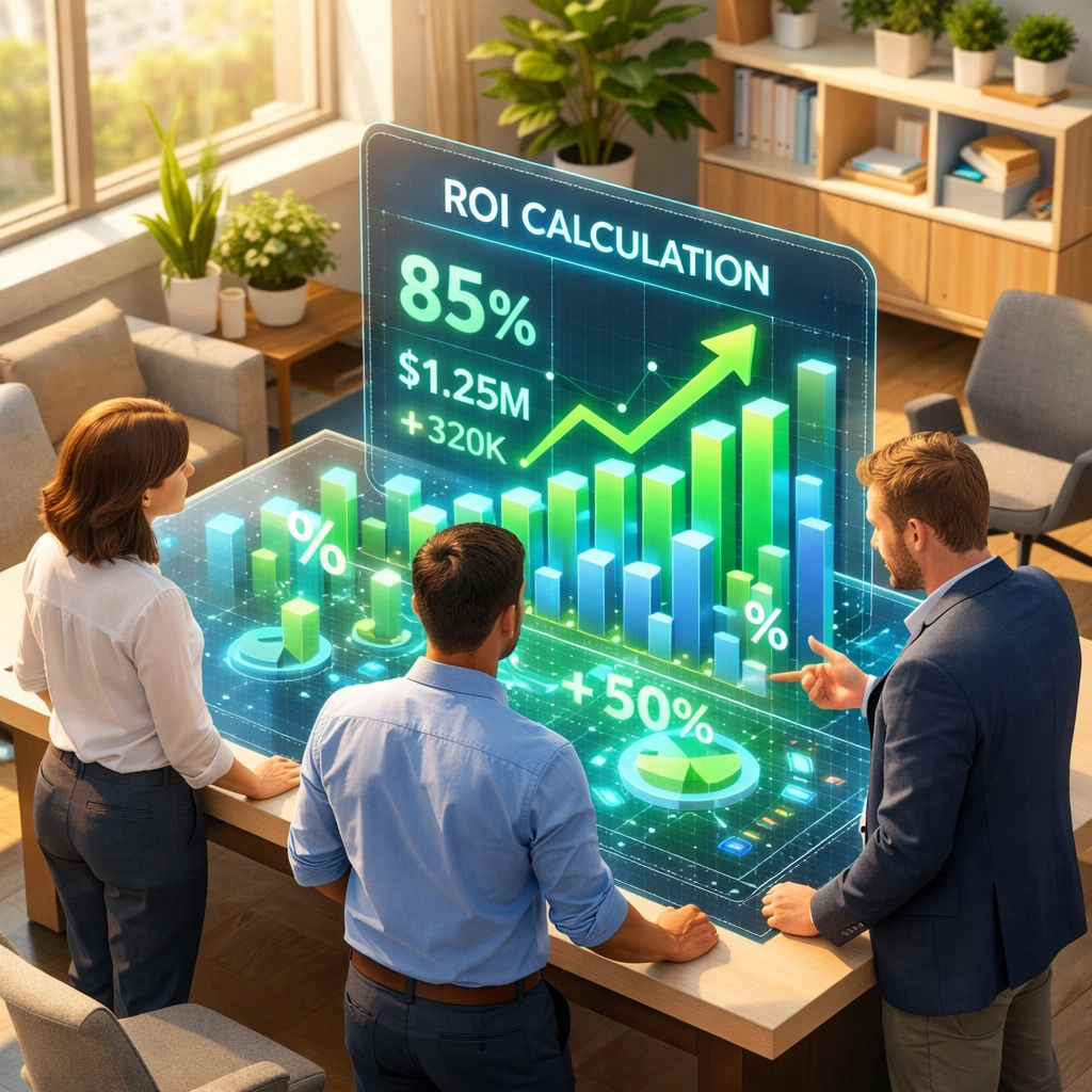 ServiceNow implementation partner team analyzing ROI calculations and performance metrics