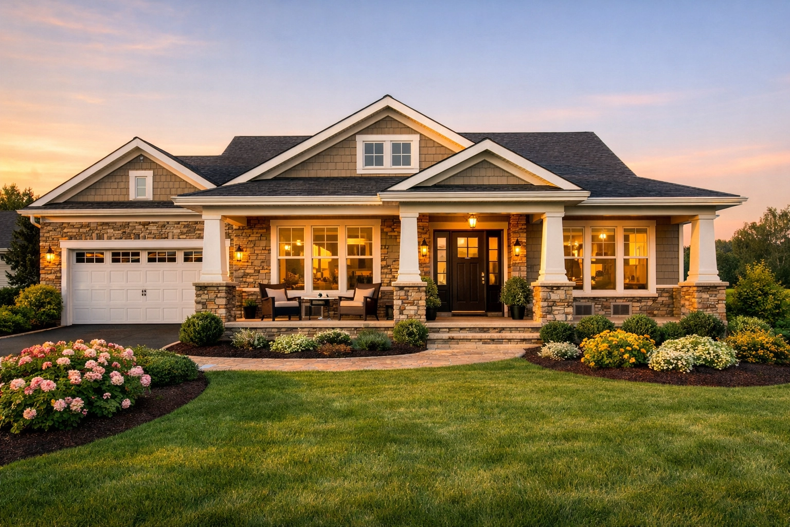 Modern single-story home at The Venue at Monroe 55+ community featuring luxury low-maintenance living.