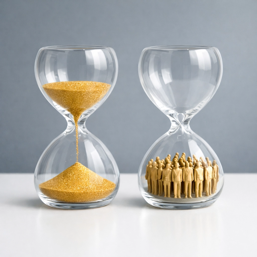 Hourglass metaphor contrasting time as resource versus people as image-bearers in leadership