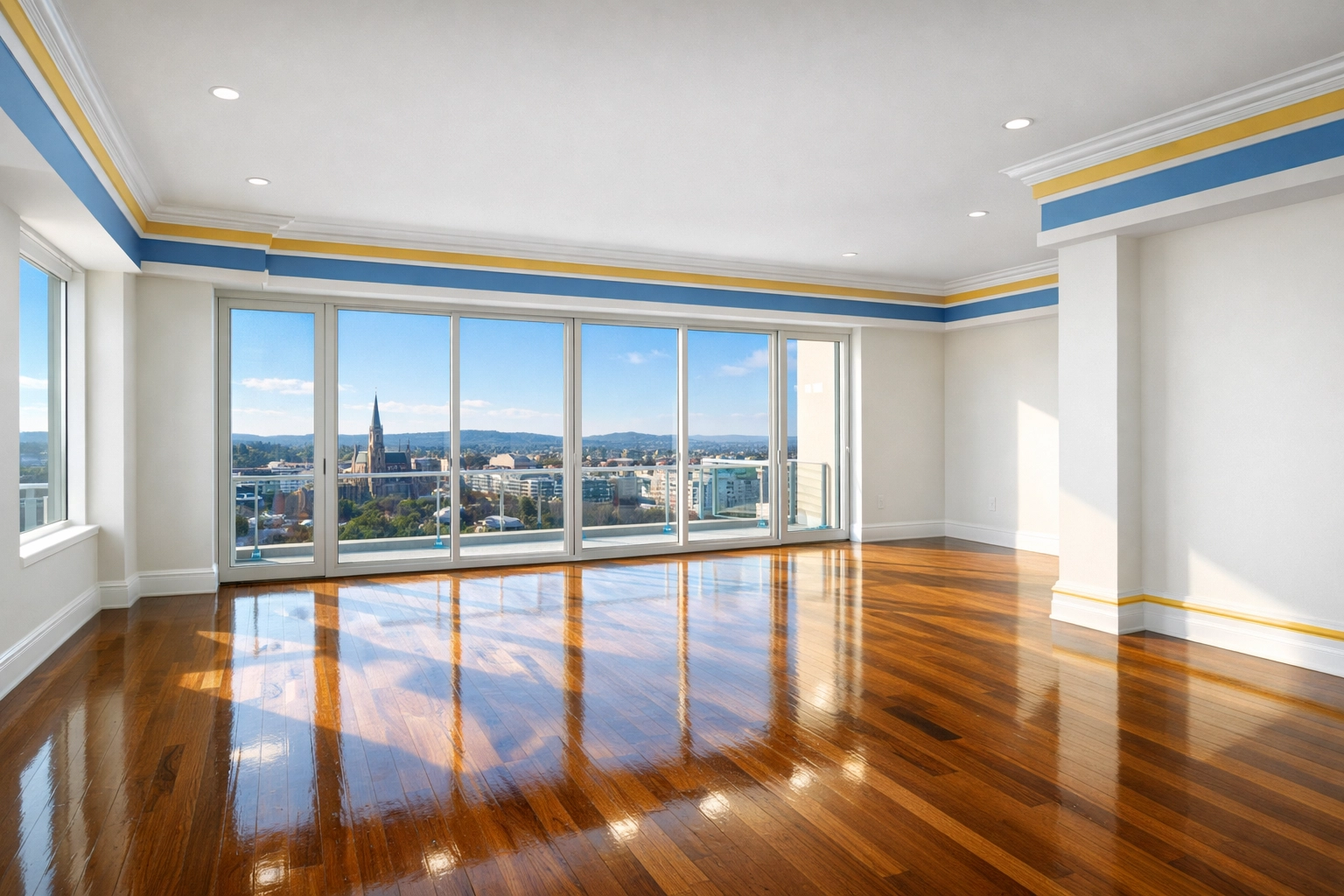 Spotless luxury apartment living room in Worcester after a professional move-out cleaning.