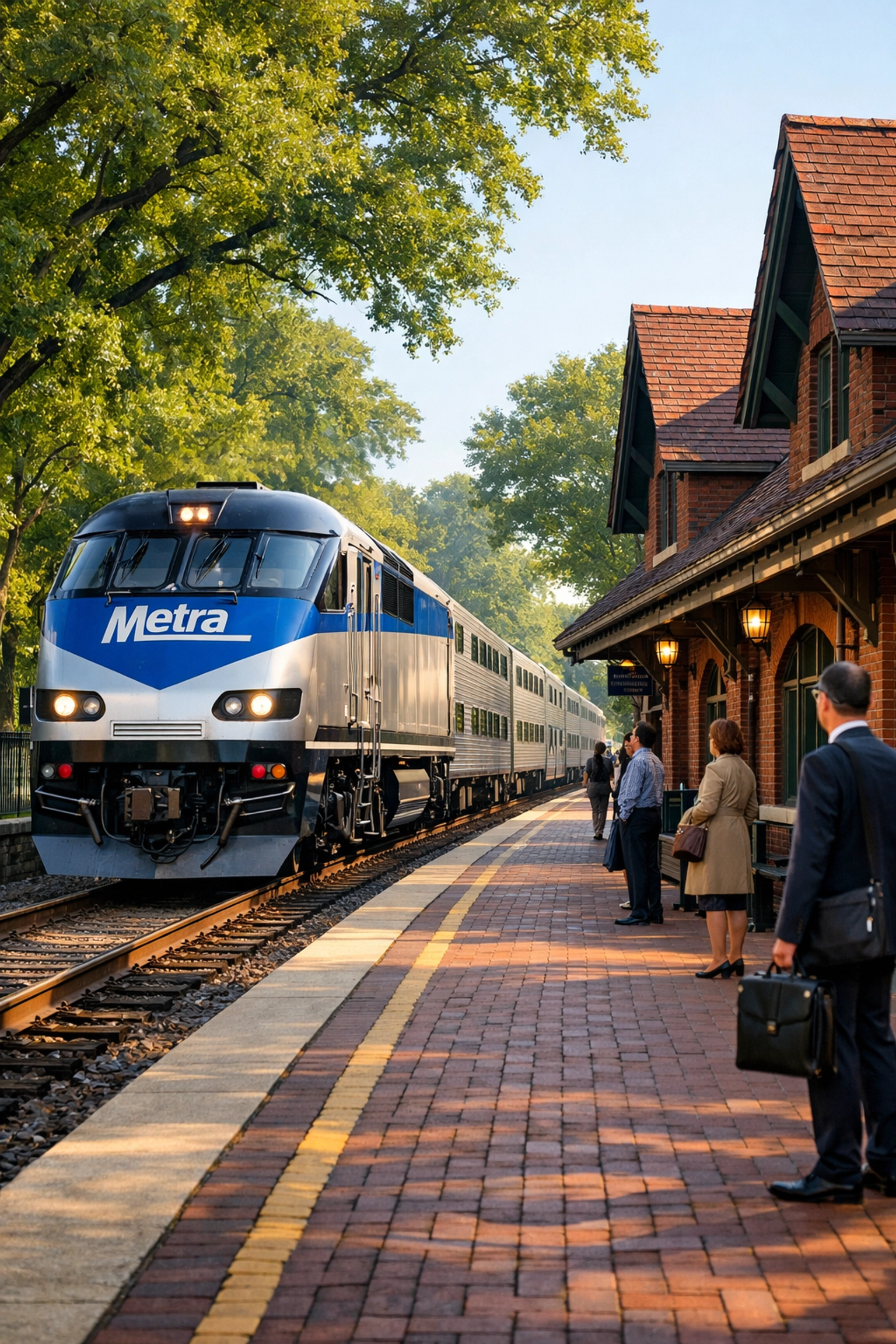 Metra train at a North Shore Chicago station, illustrating a convenient suburban commute.