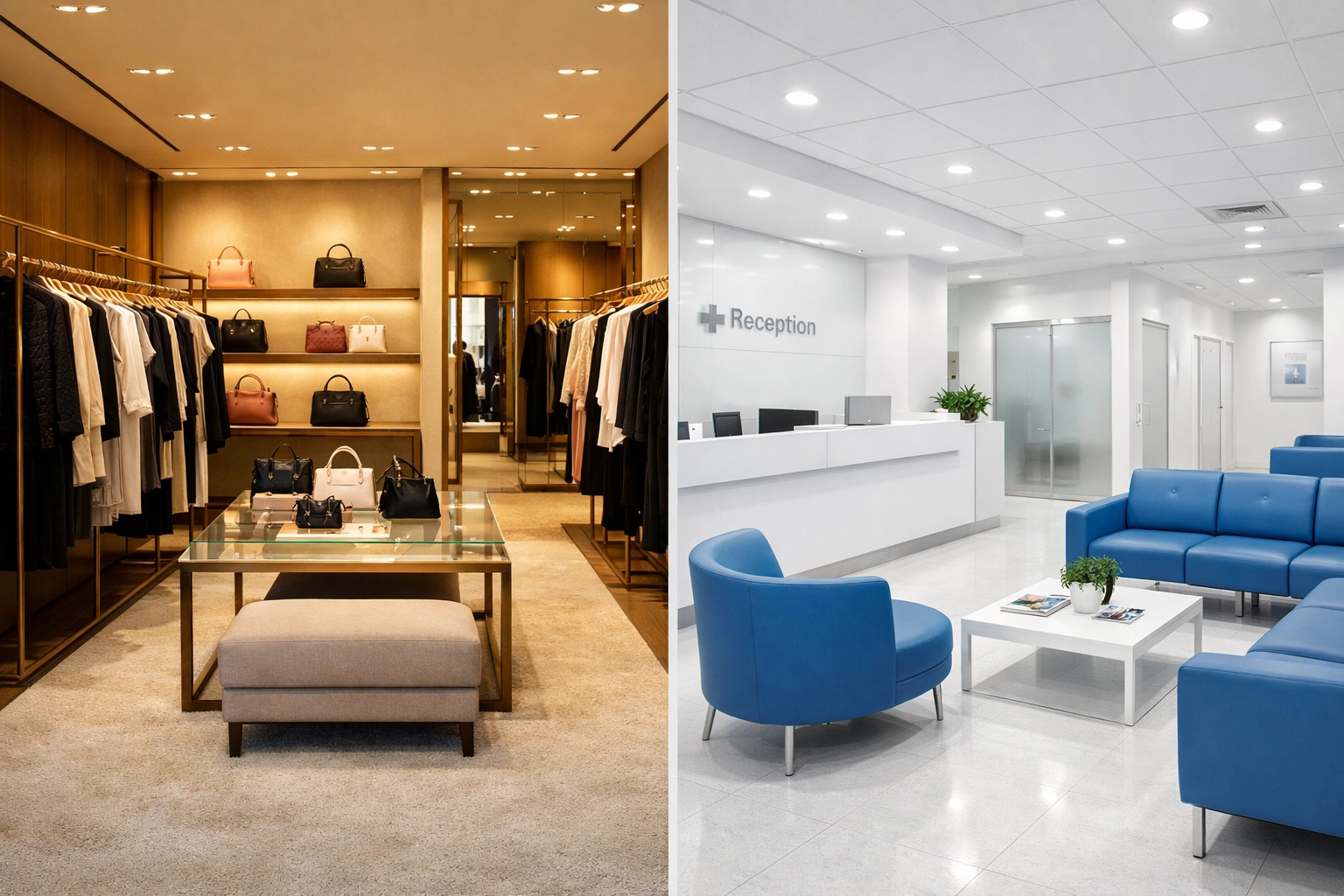 Spotless Wellesley boutique and medical office interiors showing high-end commercial cleaning results.