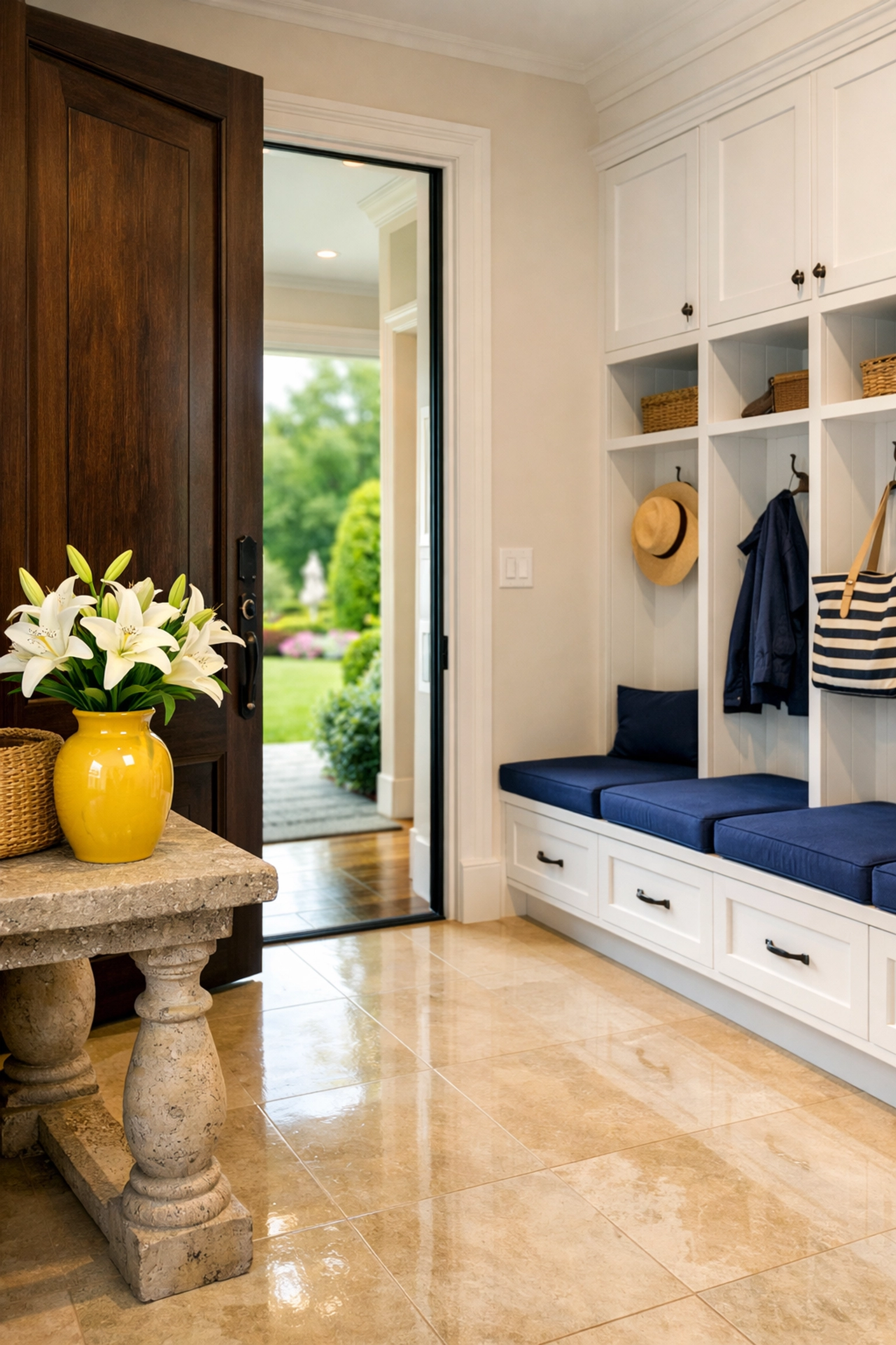 Polished limestone floors in a luxury Dover estate near Elm Bank, cleaned by Ninja-Fast Cleaning in Dover.