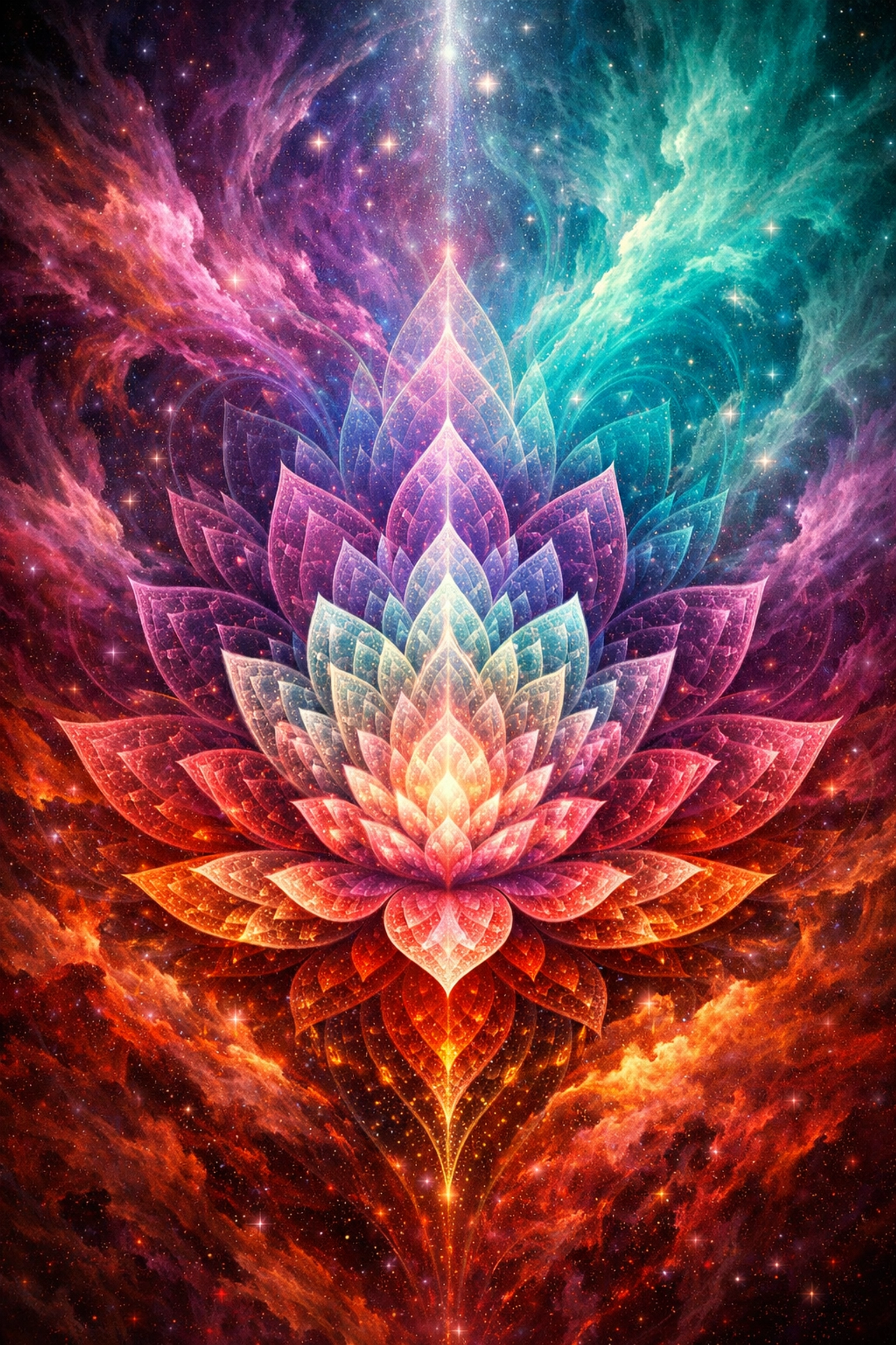 Vibrant lotus fractal symbolizing relationship alignment and emotional frequency to improve relationships.