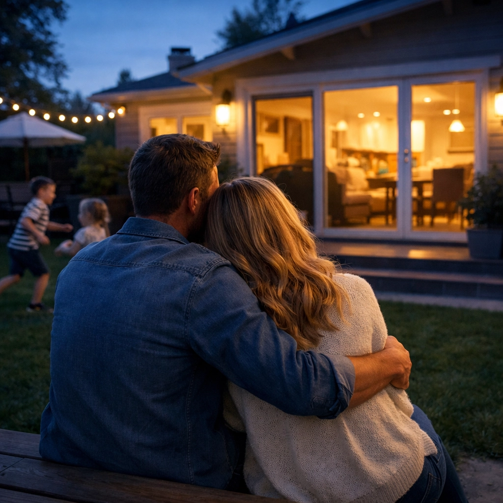 Young California parents watching kids play, representing affordable term life insurance protection for families.