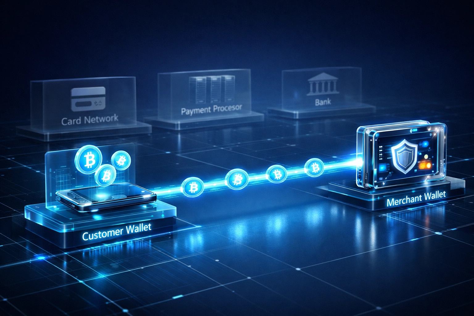 Web3 direct payment flow bypassing traditional card networks and banking intermediaries
