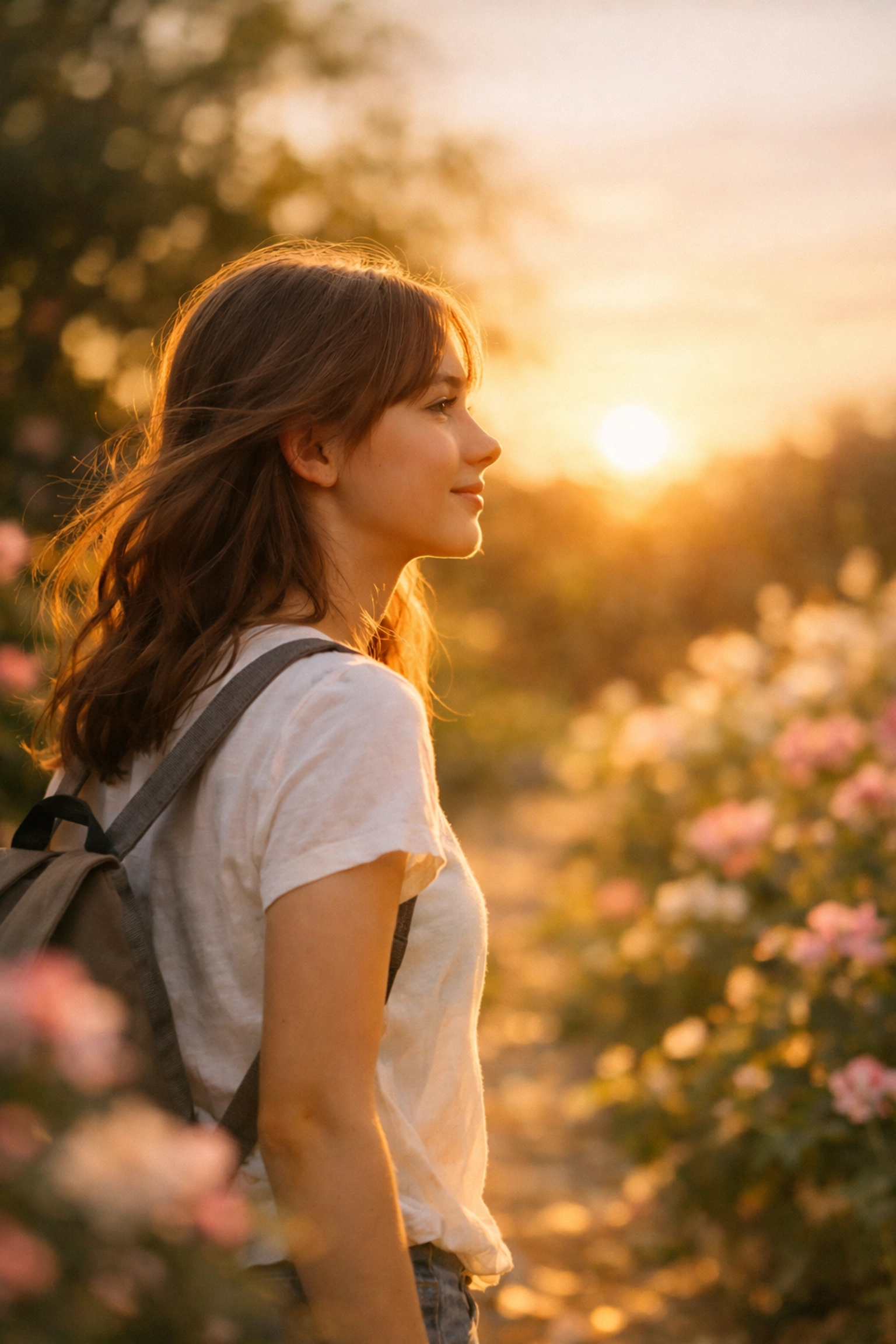 Hopeful teen girl walking through a garden during residential treatment for teen depression.