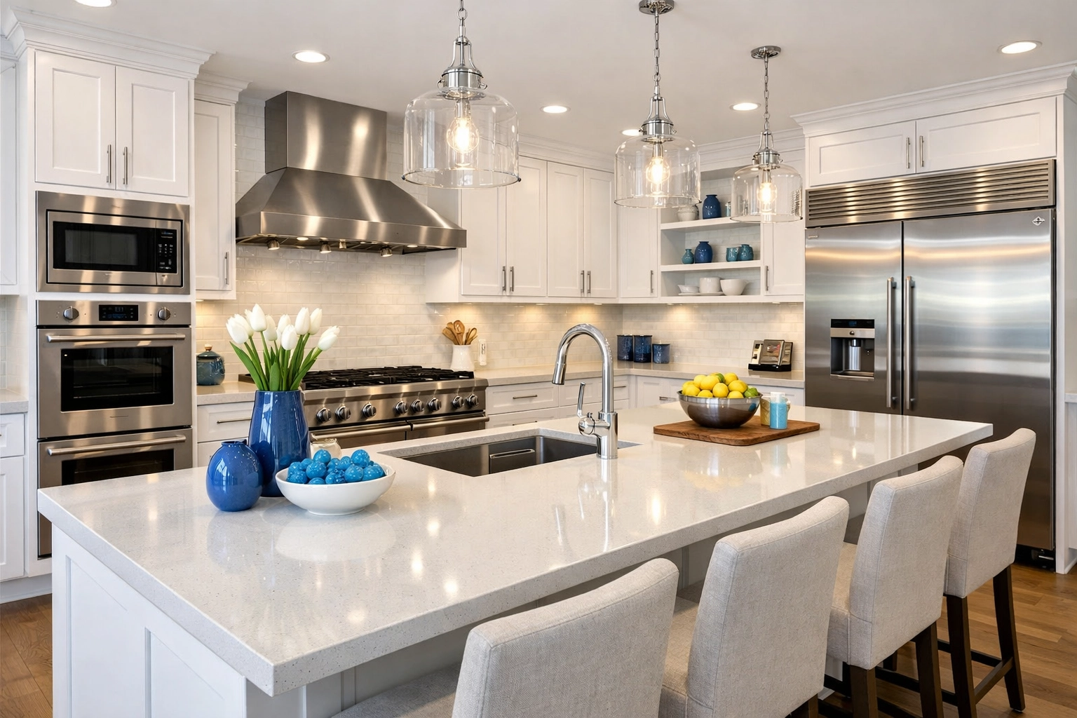 Sparkling clean kitchen with stainless appliances ready for a tenant after move-out cleaning in Massachusetts.