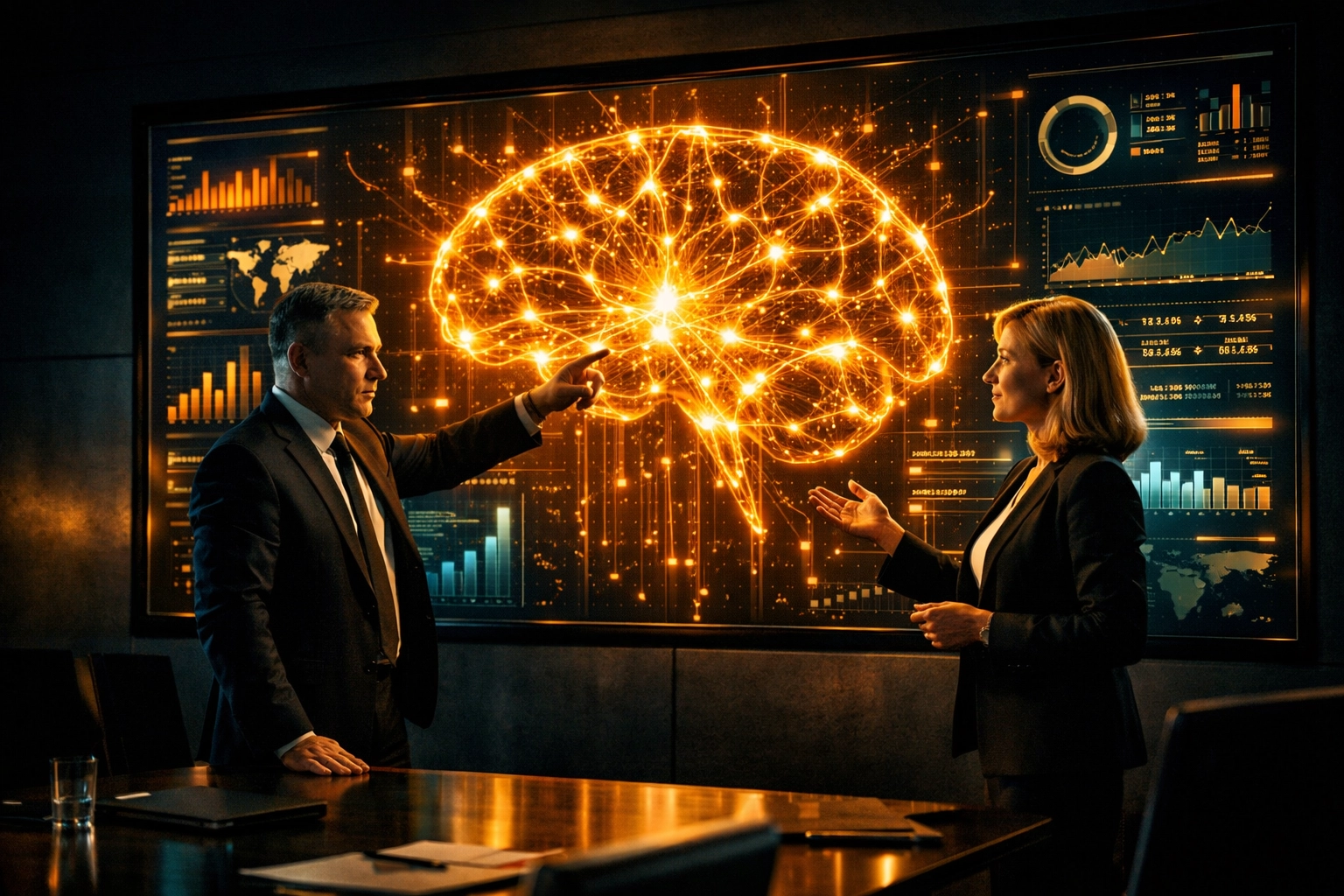 Führungskräfte im Austausch über die strategische Implementierung von KI-Projekten im Unternehmen.