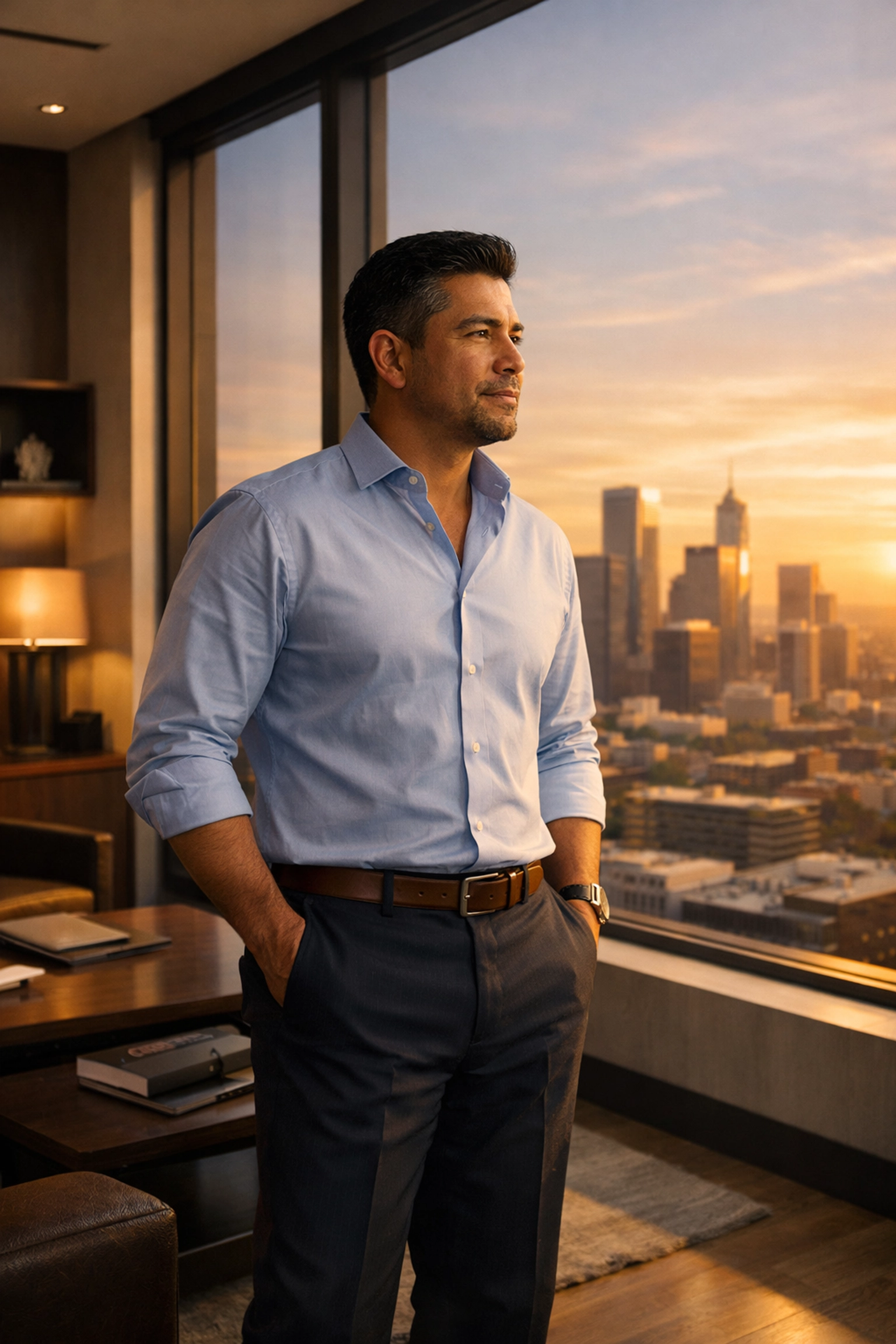 A visionary leader looking at a skyline, symbolizing strategic financial planning and fractional CFO foresight.