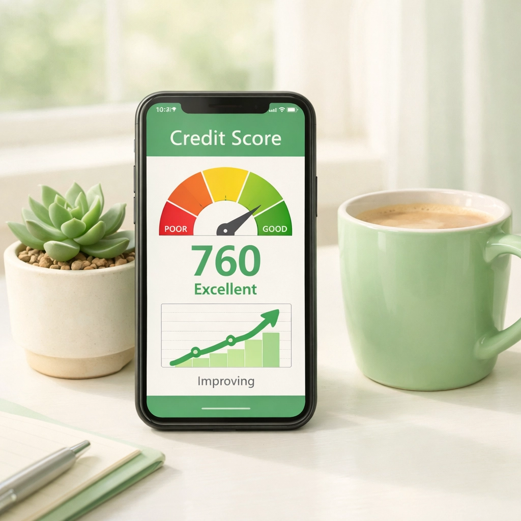Credit score improvement app showing upward trend affecting insurance rates